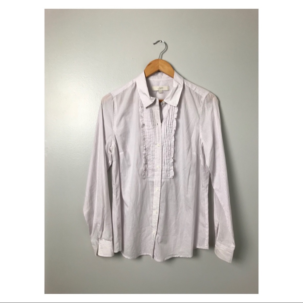 Ann Taylor LOFT lavender/white blouse M